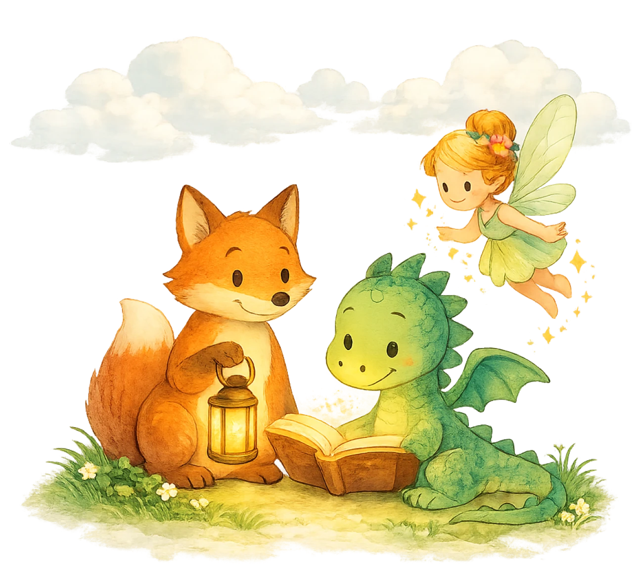 Kids reading with cozy animal friends